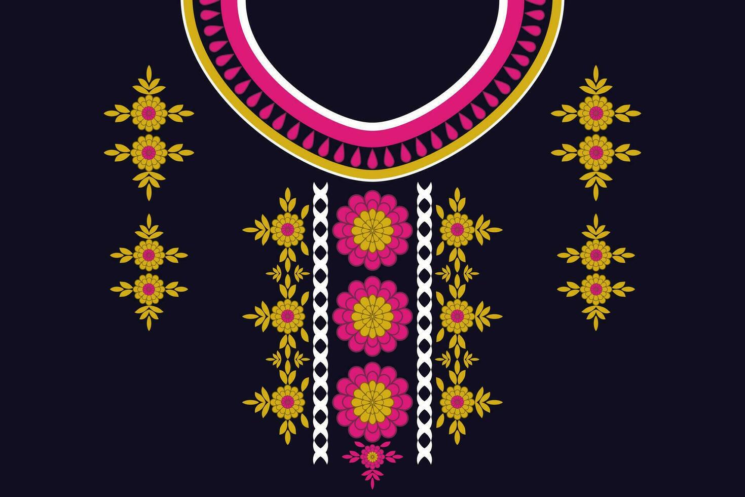 ethnic collar lace pattern traditional on black background. Necklace embroidery abstract vector illustration. Designs for fashion, fashion men, fashion women, kaftan, collar pattern, necklace pattern