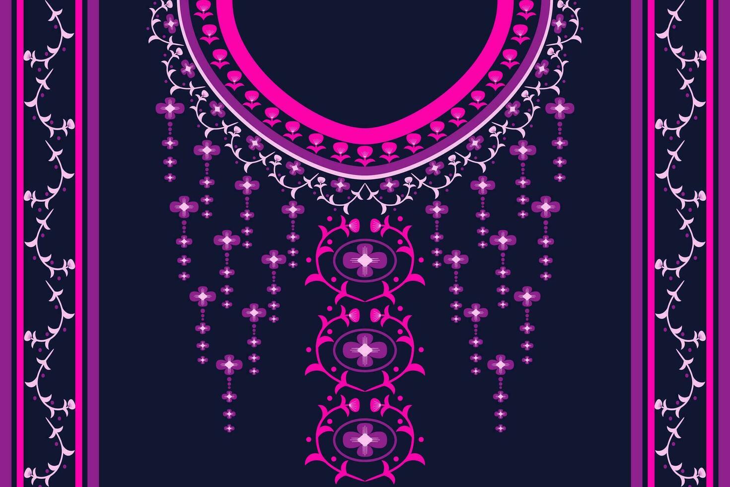 ethnic collar lace pattern traditional on black background. Necklace embroidery abstract vector illustration. Designs for fashion, fashion men, fashion women, kaftan, collar pattern, necklace pattern