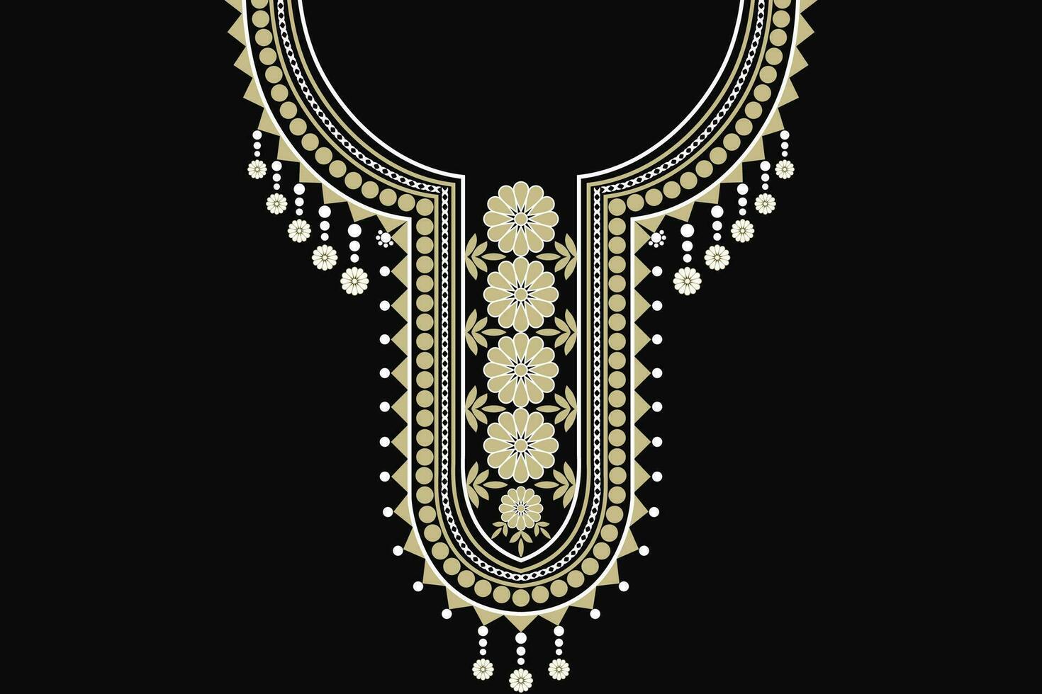 ethnic collar lace pattern traditional on black background. Necklace embroidery abstract vector illustration. Designs for fashion, fashion men, fashion women, kaftan, collar pattern, necklace pattern