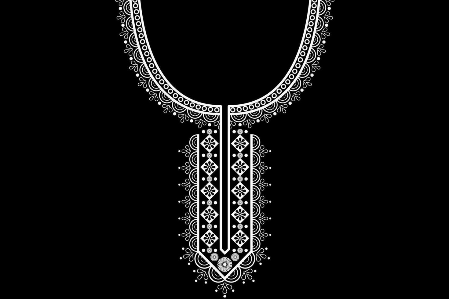 étnico collar cordón modelo tradicional en negro antecedentes. collar bordado resumen vector ilustración. diseños para moda, Moda hombres, Moda mujer, caftán, collar patrón, collar modelo