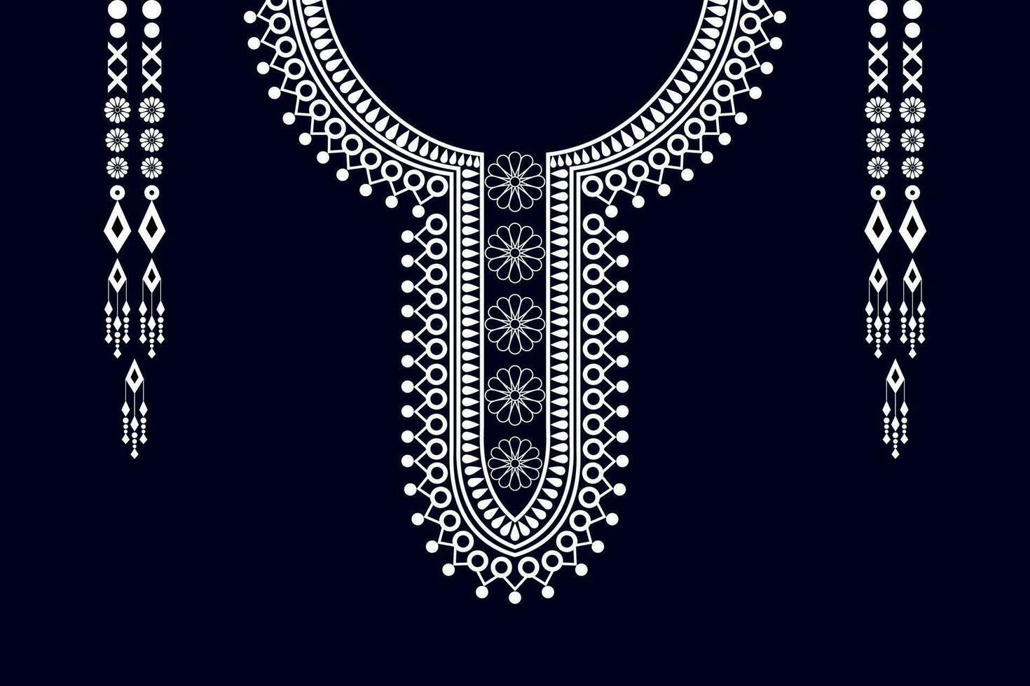 étnico collar cordón modelo tradicional en negro antecedentes. collar bordado resumen vector ilustración. diseños para moda, Moda hombres, Moda mujer, caftán, collar patrón, collar modelo