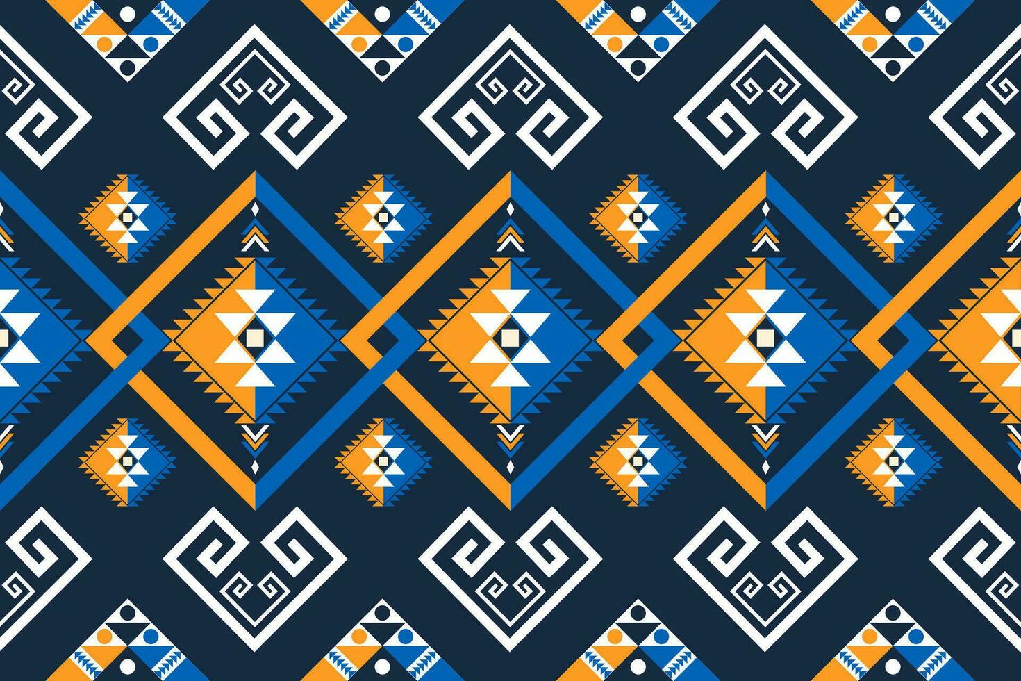 ethnic geometric seamless pattern. Geometric dark blue background. Design for fabric, clothes, decorative paper, wrapping, embroidery, illustration, vector, batik pattern, ethnic pattern vector