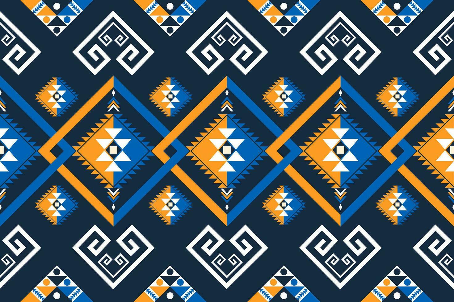 ethnic geometric seamless pattern. Geometric dark blue background. Design for fabric, clothes, decorative paper, wrapping, embroidery, illustration, vector, batik pattern, ethnic pattern vector