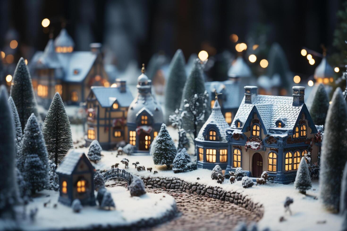 winter landscape with houses and snow photo