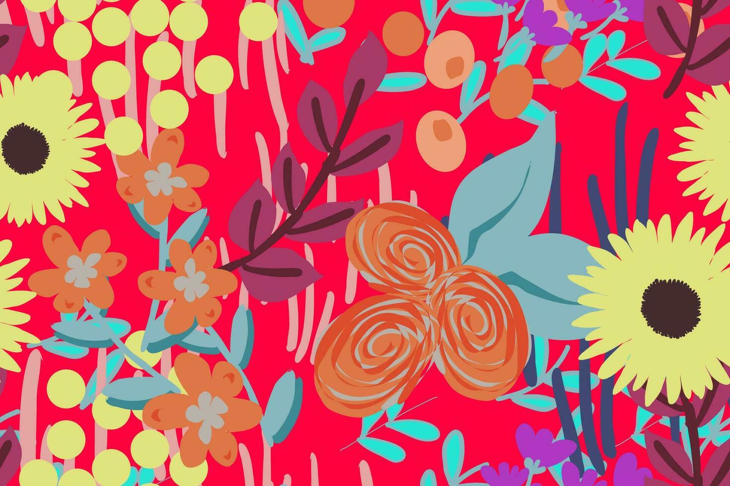 Abstract floral seamless patterns with chamomile. Trendy hand drawn textures. Modern abstract design for,paper, cover, fabric and other users vector