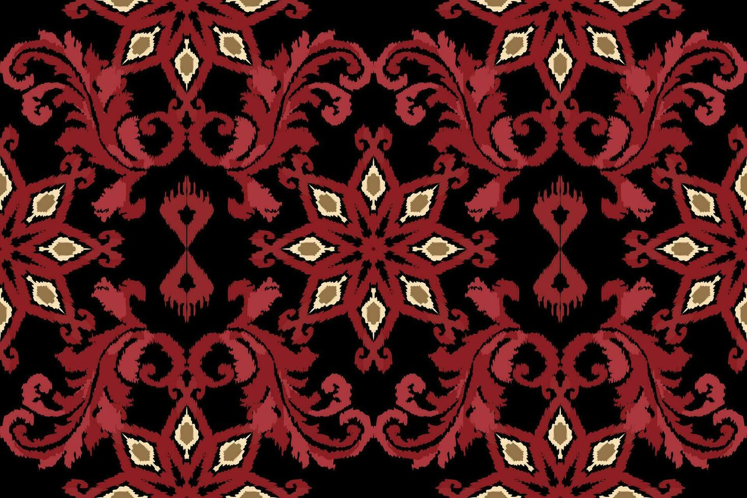 ikat romance étnico pavo real tribal sin costura modelo para papel pintado, decoración, tela y textil, fondo, alfombra. vector