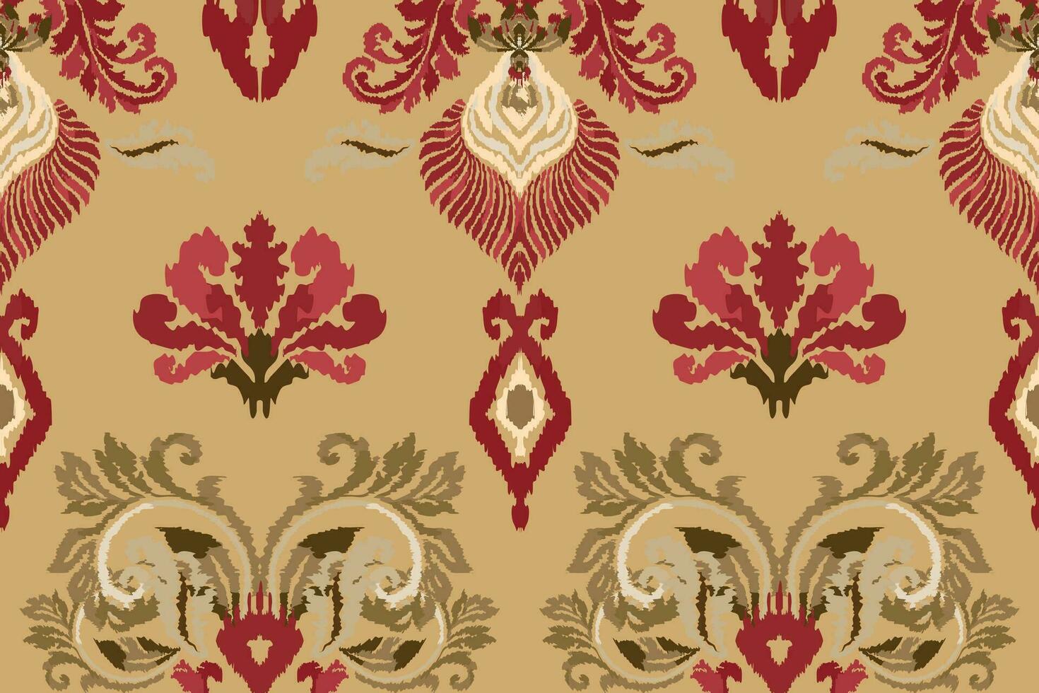 ikat romance étnico pavo real tribal sin costura modelo para papel pintado, decoración, tela y textil, fondo, alfombra. vector