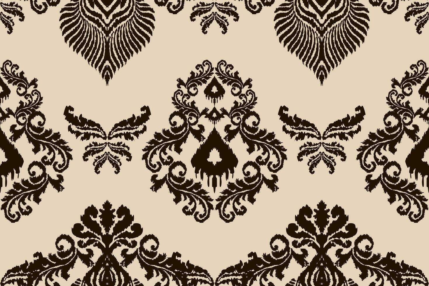 ikat romance étnico pavo real tribal sin costura modelo para papel pintado, decoración, tela y textil, fondo, alfombra. vector