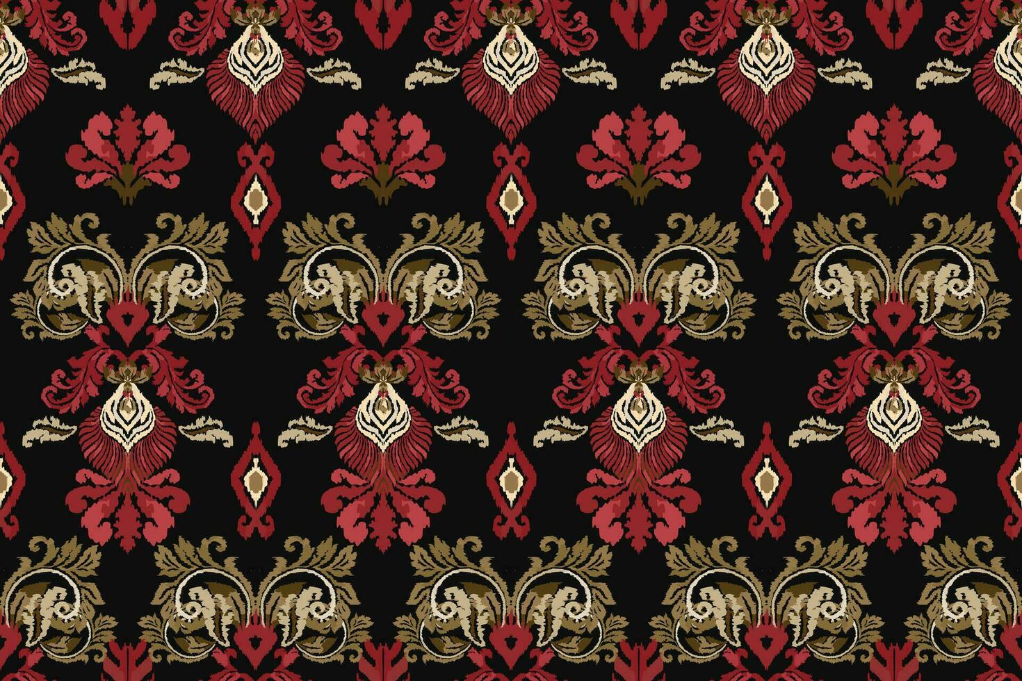Ikat romance Ethnic Peacock tribal seamless pattern for wallpaper,decoration,fabric and textile, background, rug. vector