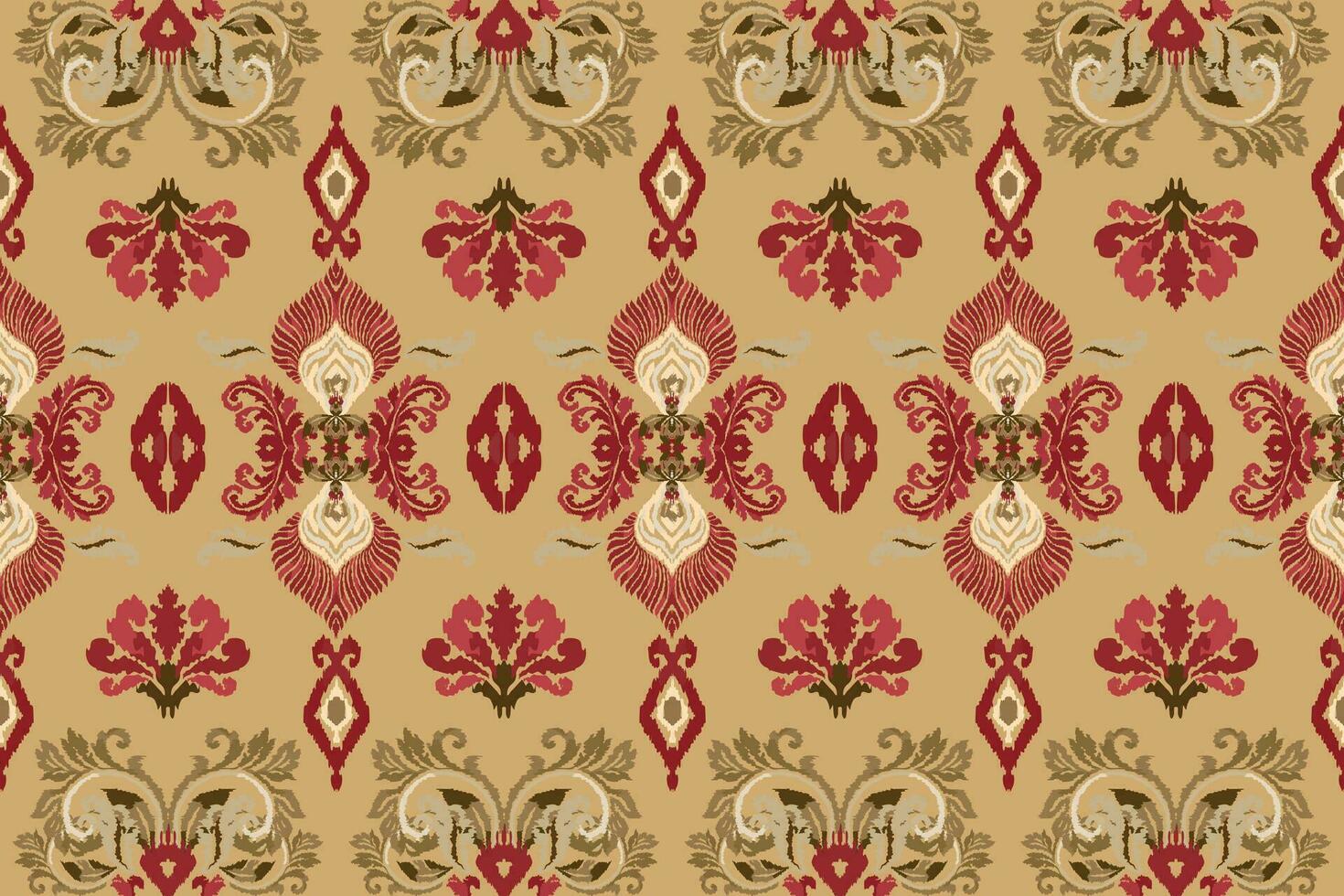 Ikat romance Ethnic Peacock tribal seamless pattern for wallpaper,decoration,fabric and textile, background, rug. vector