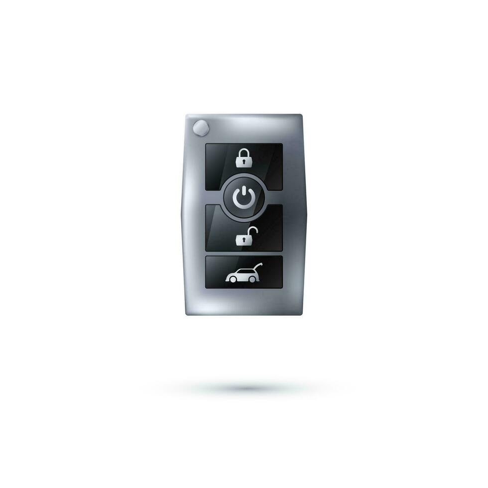 Modern realistic metallic cars key. Wireless key with control buttons. Vector