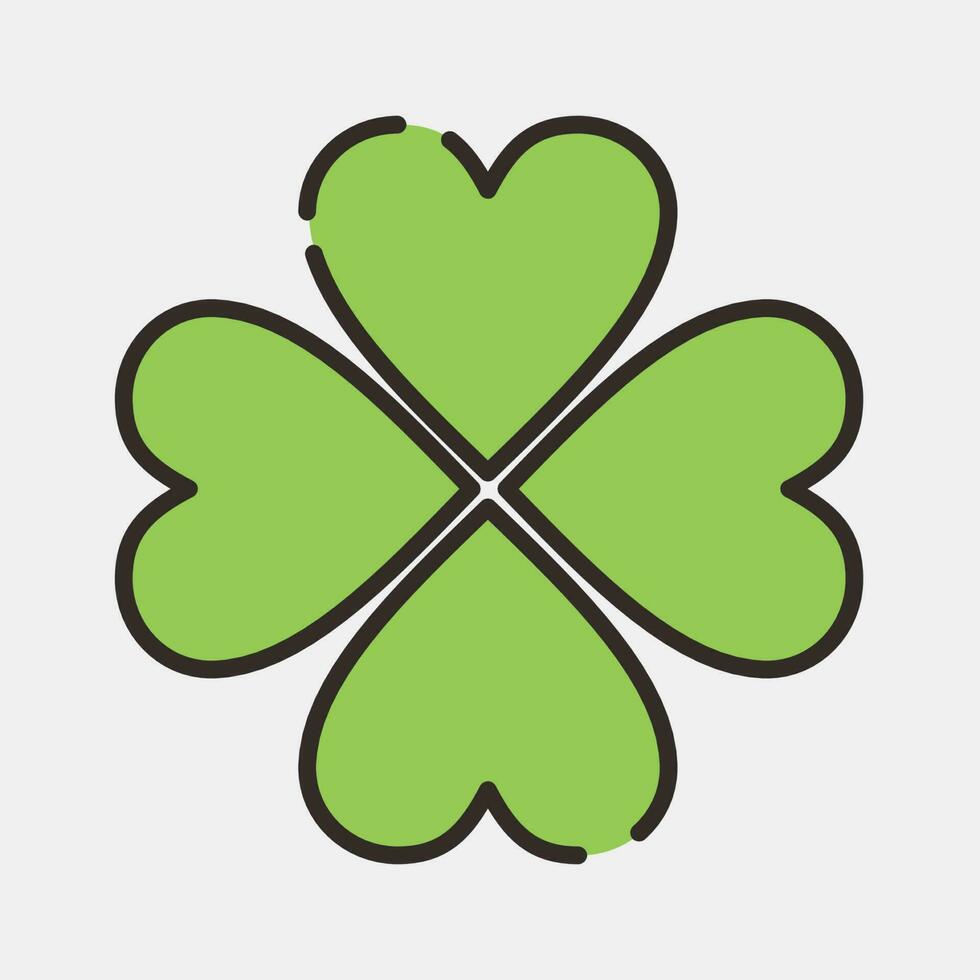 Icon four leaf clover. St. Patrick's Day celebration elements. Icons in filled line style. Good for prints, posters, logo, party decoration, greeting card, etc. vector