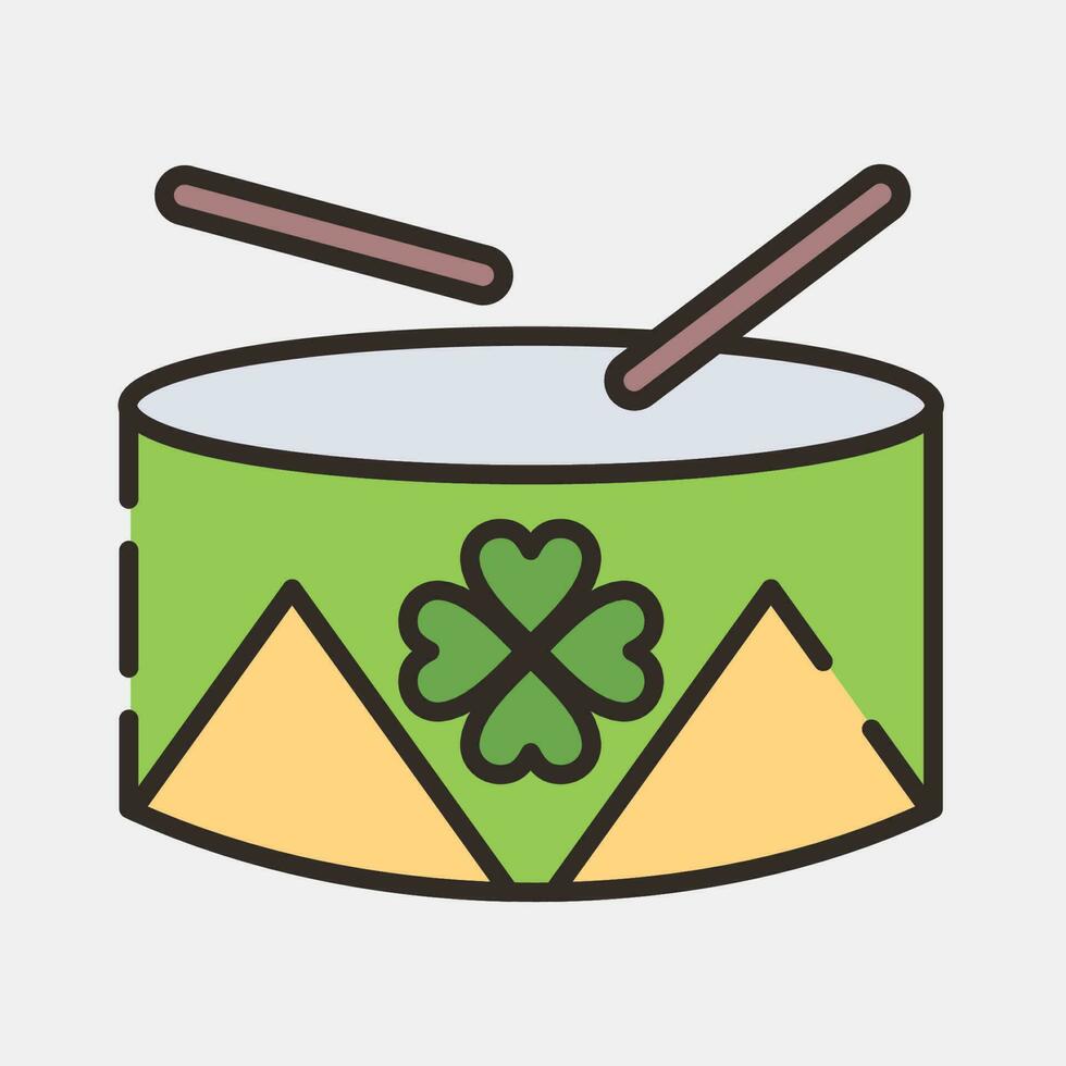 Icon drum with clover. St. Patrick's Day celebration elements. Icons in filled line style. Good for prints, posters, logo, party decoration, greeting card, etc. vector