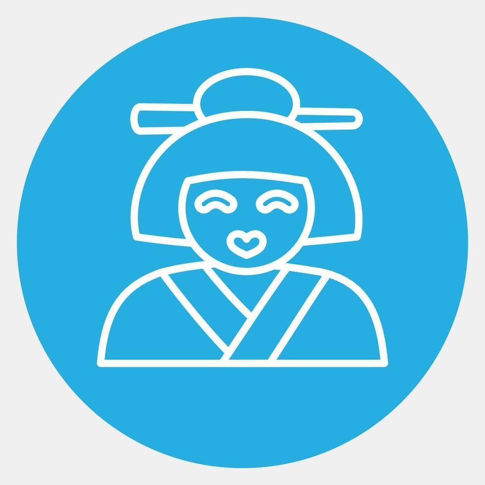 icono geisha. Japón elementos. íconos en azul redondo estilo. bueno para huellas dactilares, carteles, logo, anuncio publicitario, infografía, etc. vector