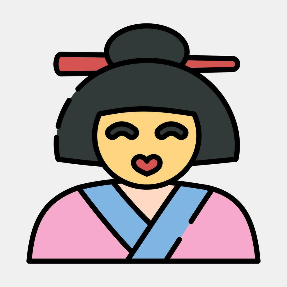 icono geisha. Japón elementos. íconos en lleno línea estilo. bueno para huellas dactilares, carteles, logo, anuncio publicitario, infografía, etc. vector