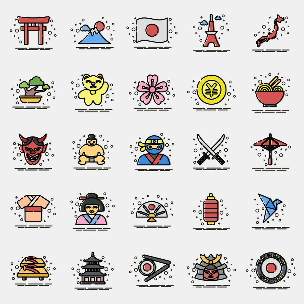 Icon set of japan. Japan elements. Icons in MBE style. Good for prints, posters, logo, advertisement, infographics, etc. vector