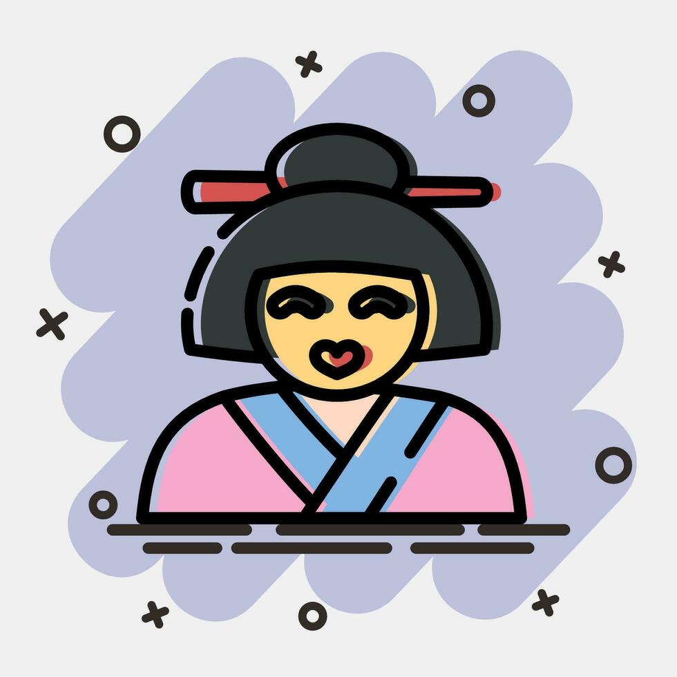 icono geisha. Japón elementos. íconos en cómic estilo. bueno para huellas dactilares, carteles, logo, anuncio publicitario, infografía, etc. vector