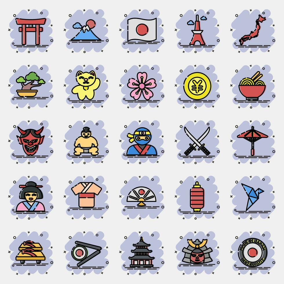 icono conjunto de Japón. Japón elementos. íconos en cómic estilo. bueno para huellas dactilares, carteles, logo, anuncio publicitario, infografía, etc. vector