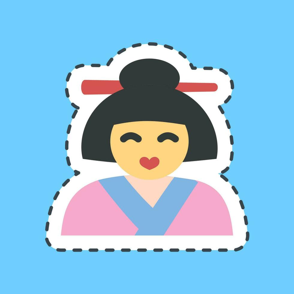 Sticker line cut geisha. Japan elements. Good for prints, posters, logo, advertisement, infographics, etc.ogo, advertisement, infographics, etc. vector