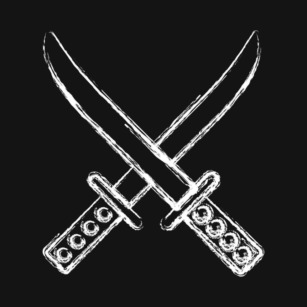 Icon katana sword. Japan elements. Icons in chalk style. Good for prints, posters, logo, advertisement, infographics, etc. vector