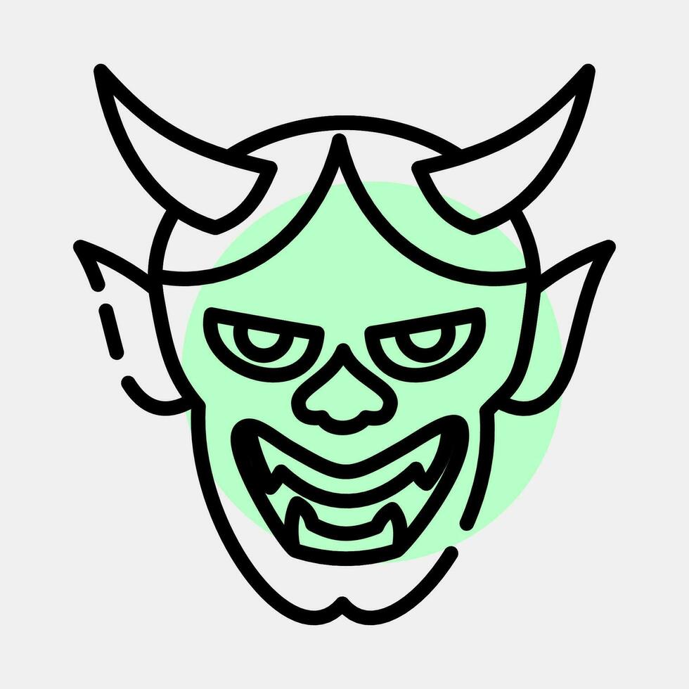 icono hannya mascarilla. Japón elementos. íconos en color Mancha estilo. bueno para huellas dactilares, carteles, logo, anuncio publicitario, infografía, etc. vector