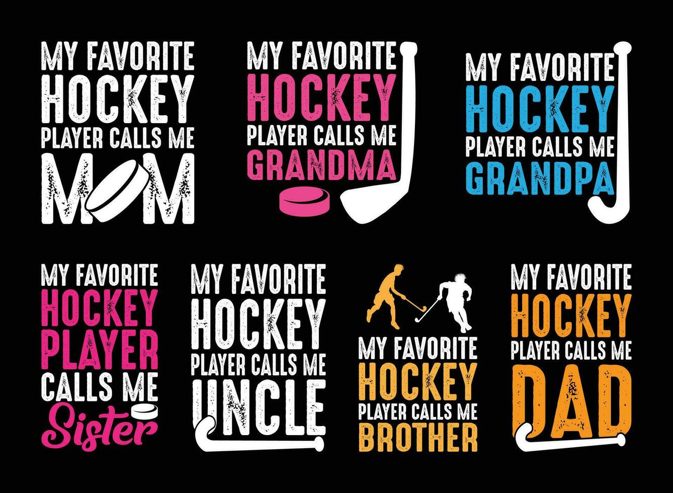 My Favorite Hockey Player Calls Me Dad, Hockey T shirt Design Bundle, Vector Hockey T shirt  design, Hockey family shirt  typography T shirt design Collection