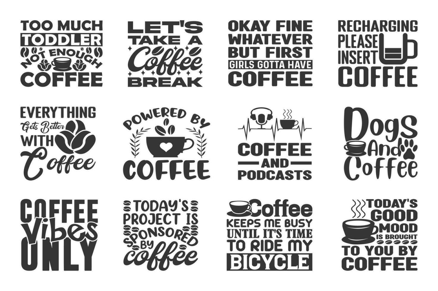 Coffee T shirt Design Bundle, Vector Coffee T shirt  design, Coffee shirt,  Coffee typography T shirt design Collection
