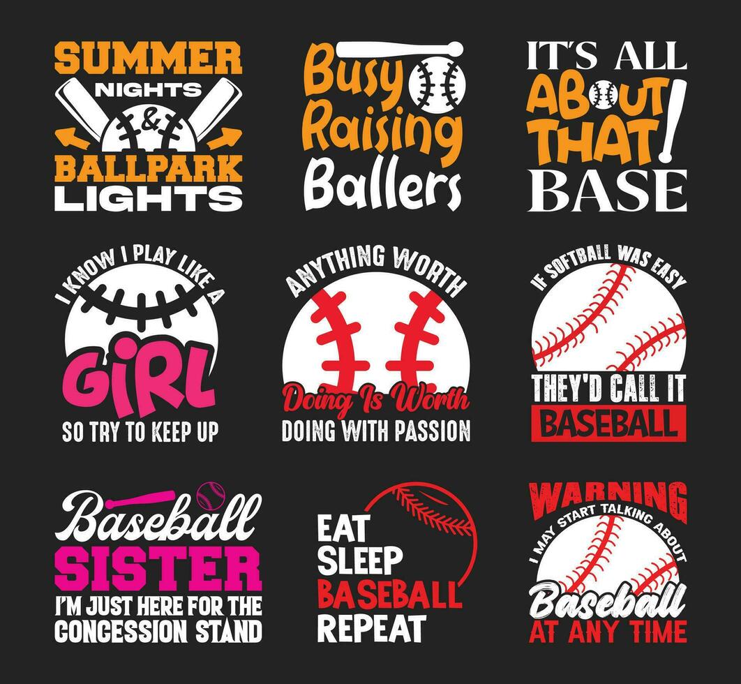 Baseball T shirt Design Bundle, Vector Baseball T shirt  design, Baseball shirt,  Baseball typography T shirt design Collection