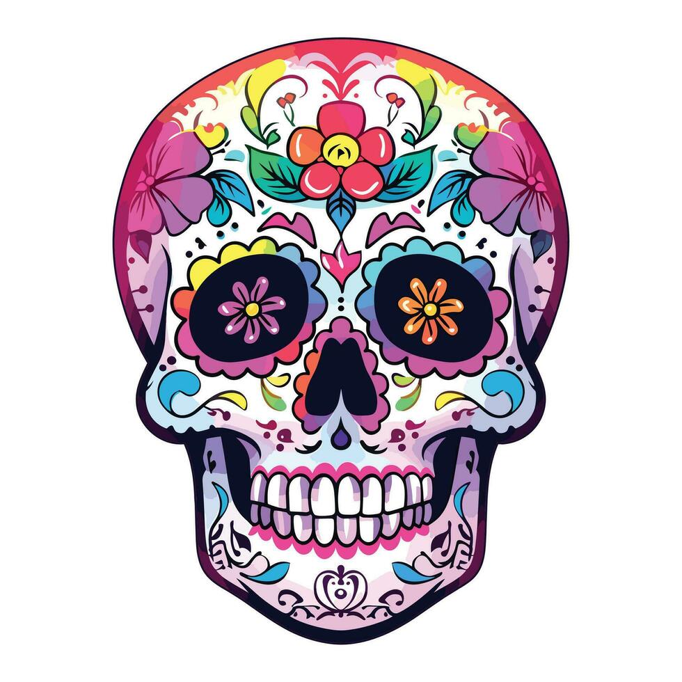 Mexican skull colors ornament Dia de muertos illustration vector