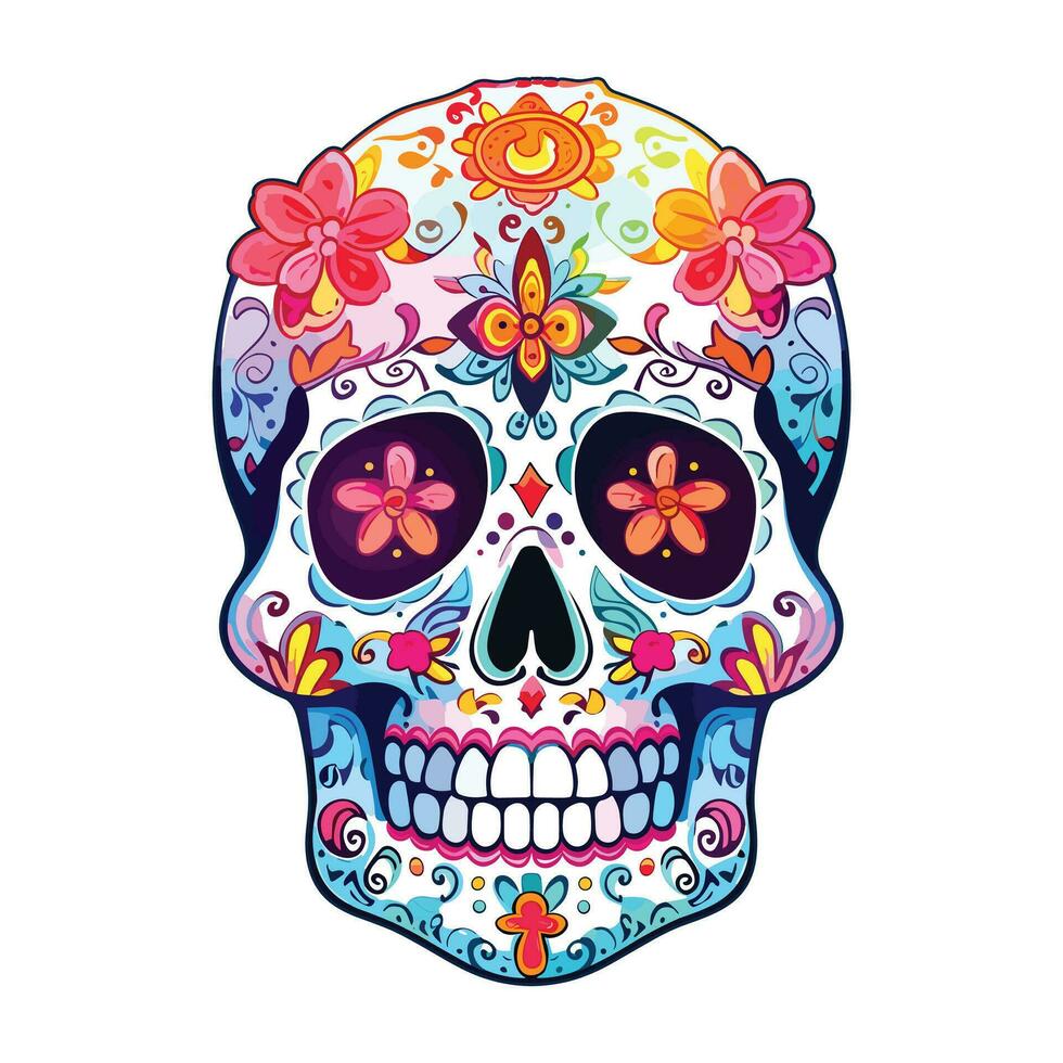 Mexican skull colors ornament Dia de muertos illustration vector