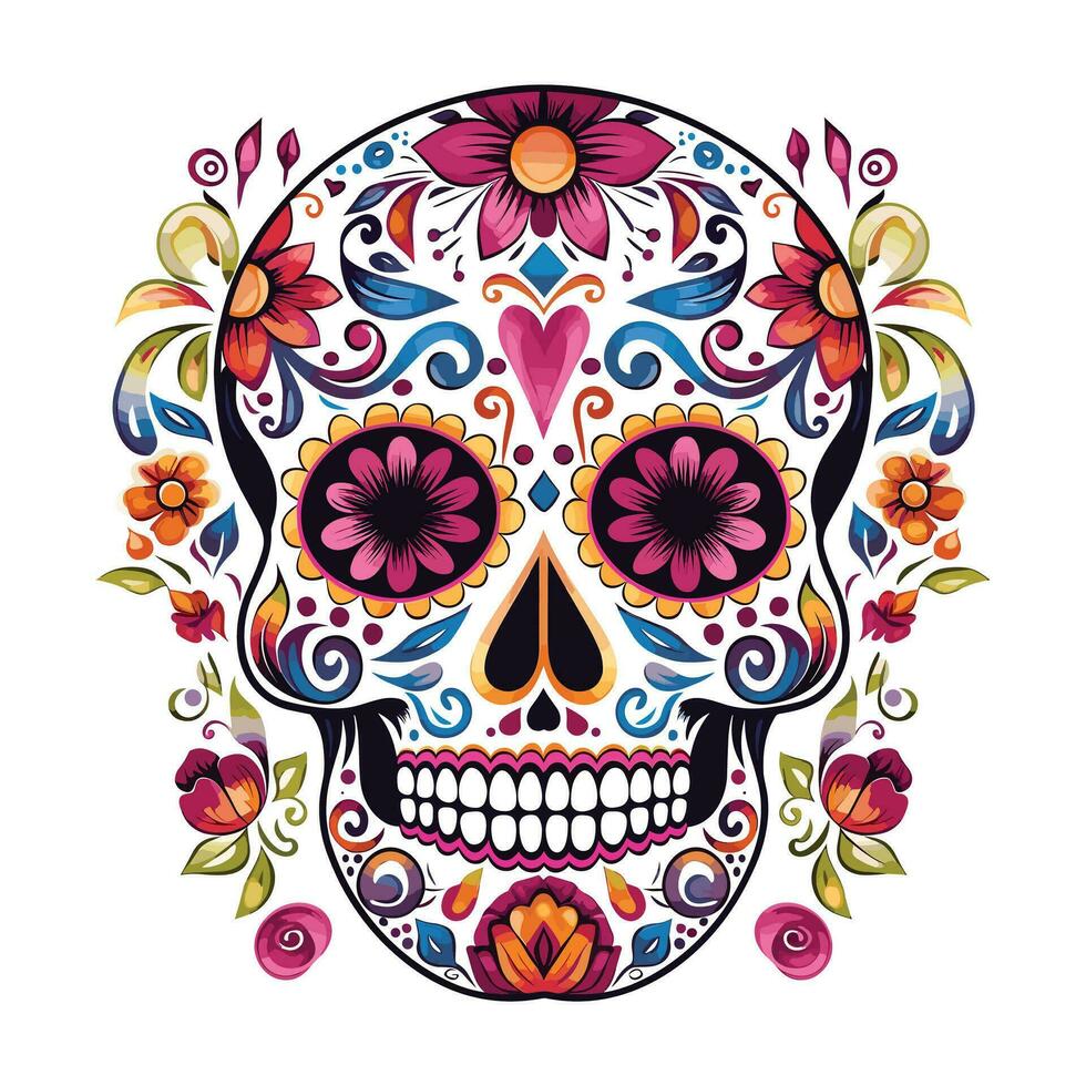 Mexican skull colors ornament Dia de muertos illustration vector