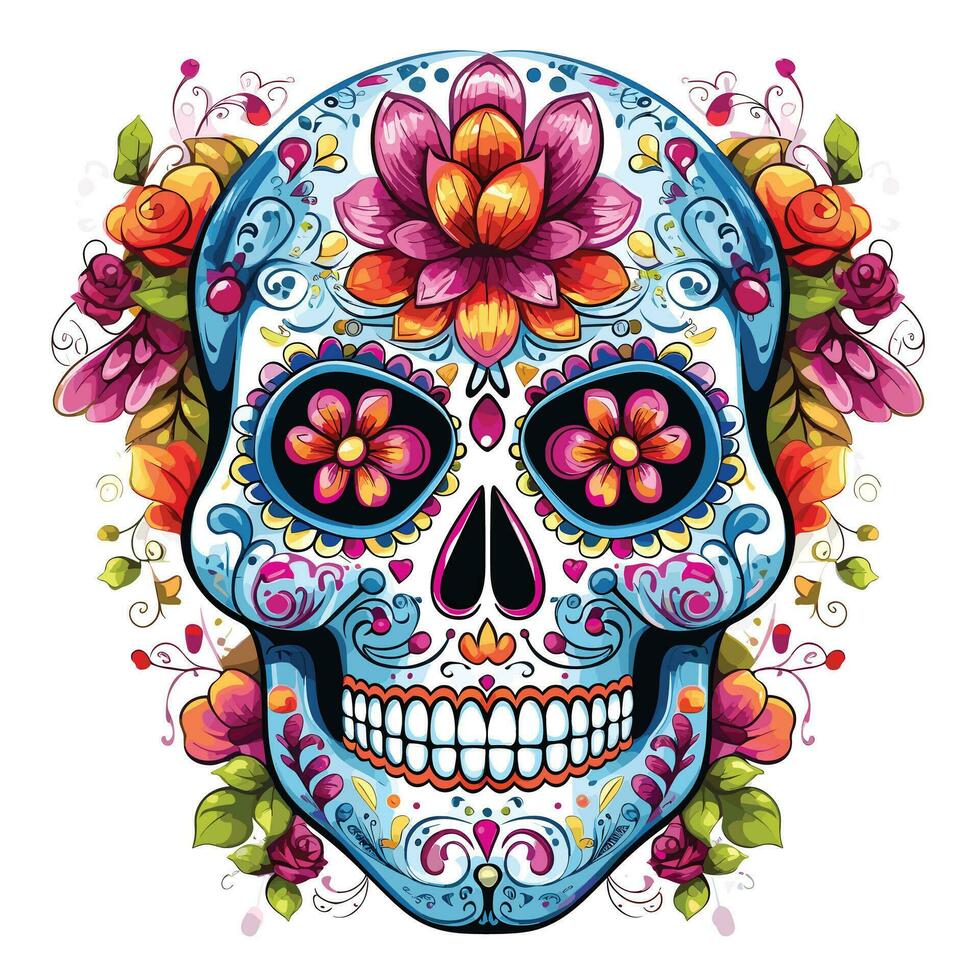 Dia de los muertos Mexican skull, Day of the dead Mexican skull vector