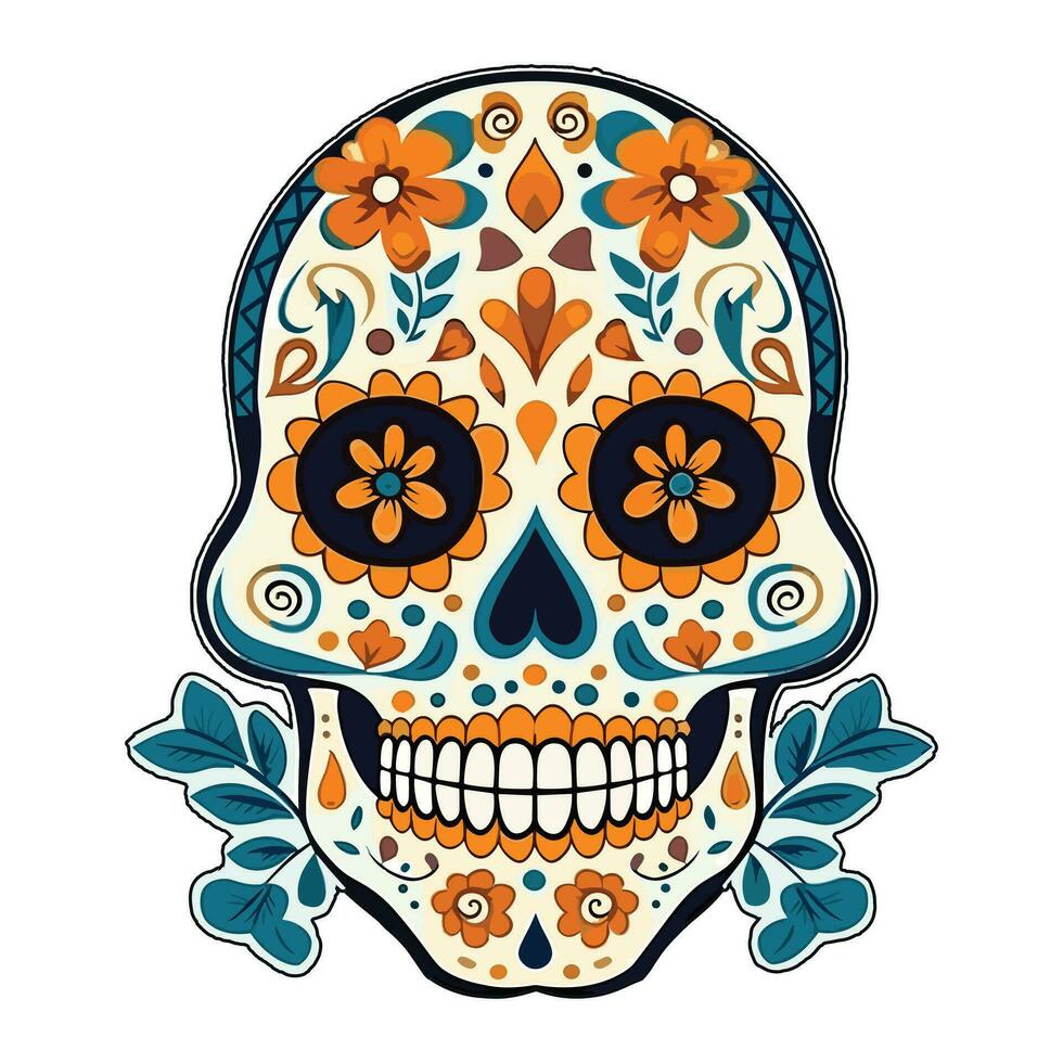 Hand drawn flat dia de muertos skull vector