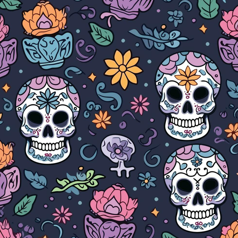 Hand drawn dia de muertos pattern background vector