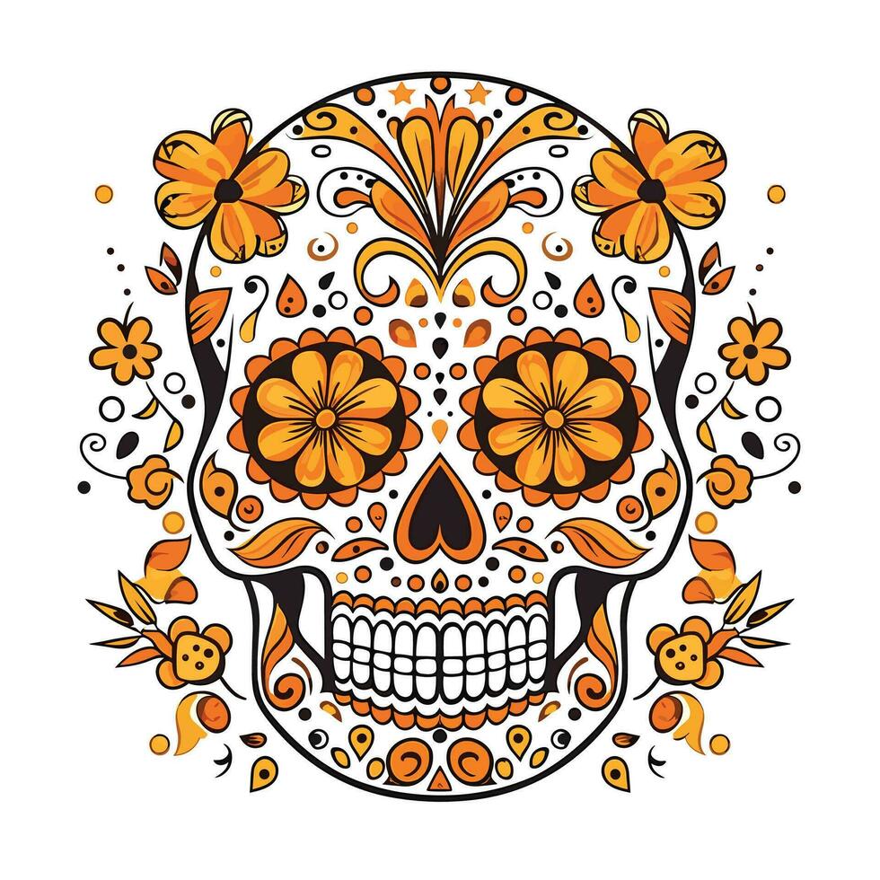 Hand drawn flat dia de muertos skull vector