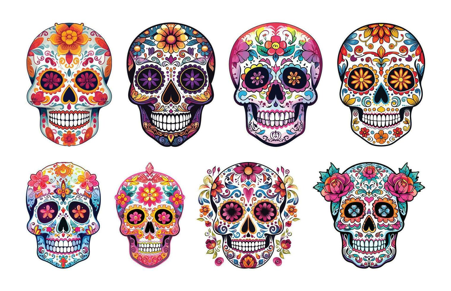 mano dibujado plano dia Delaware muertos cráneo vector