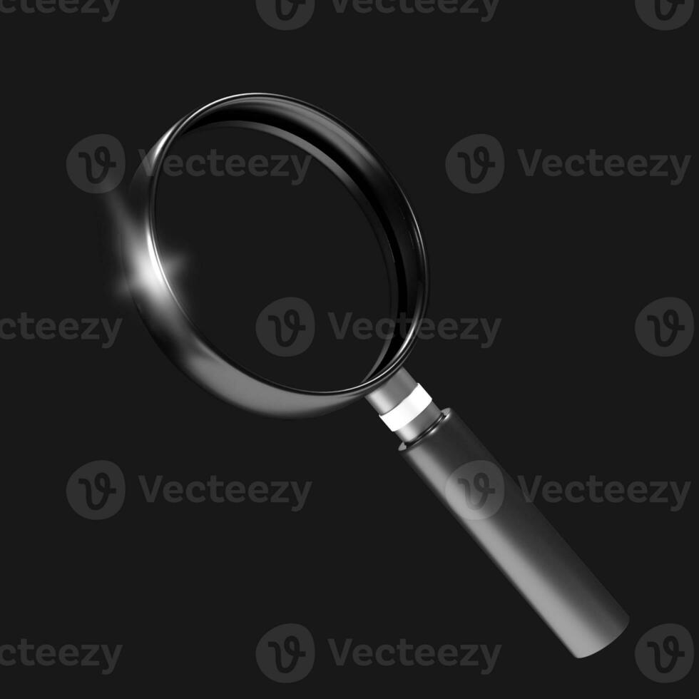 Magnifying glass premium glass with glossy color and good material, dark background 3d illustration photo