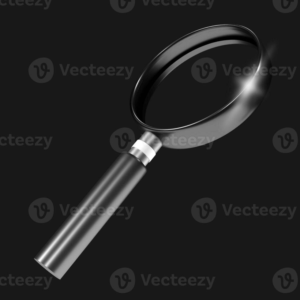 Magnifying glass premium glass with glossy color and good material, dark background 3d illustration photo