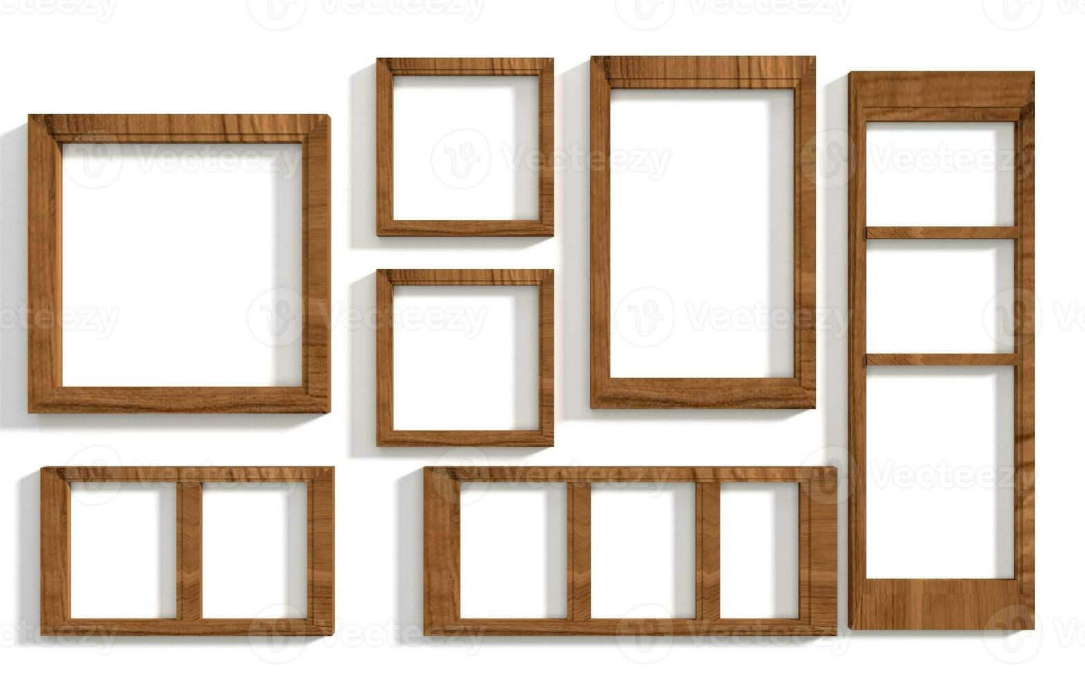 Wooden frame or photo frame isolated on white background. Objects with clipping path 3d illustration collection