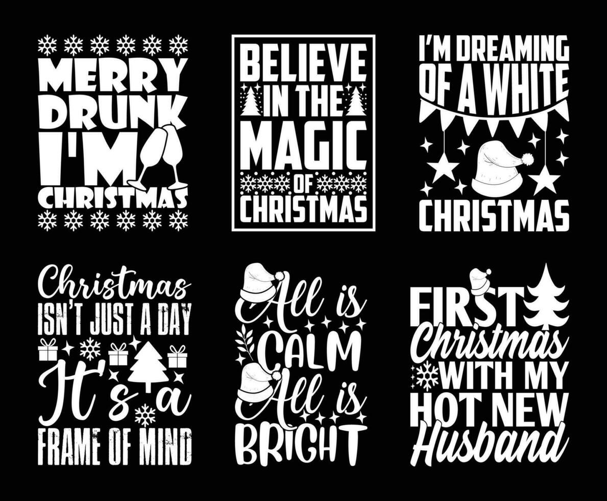 Christmas T shirt Design Bundle, Quotes about Christmas Day, Christmas T shirt, Christmas typography T shirt design Collection vector