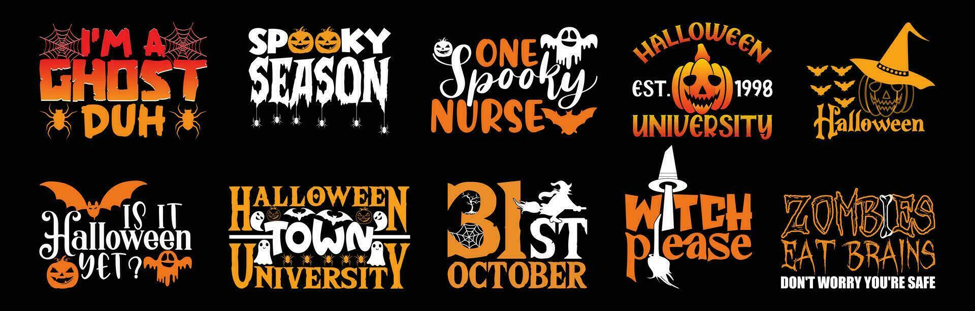 Halloween T shirt Design Bundle, Quotes about Halloween, Halloween T shirt, Halloween typography T shirt design Collection vector