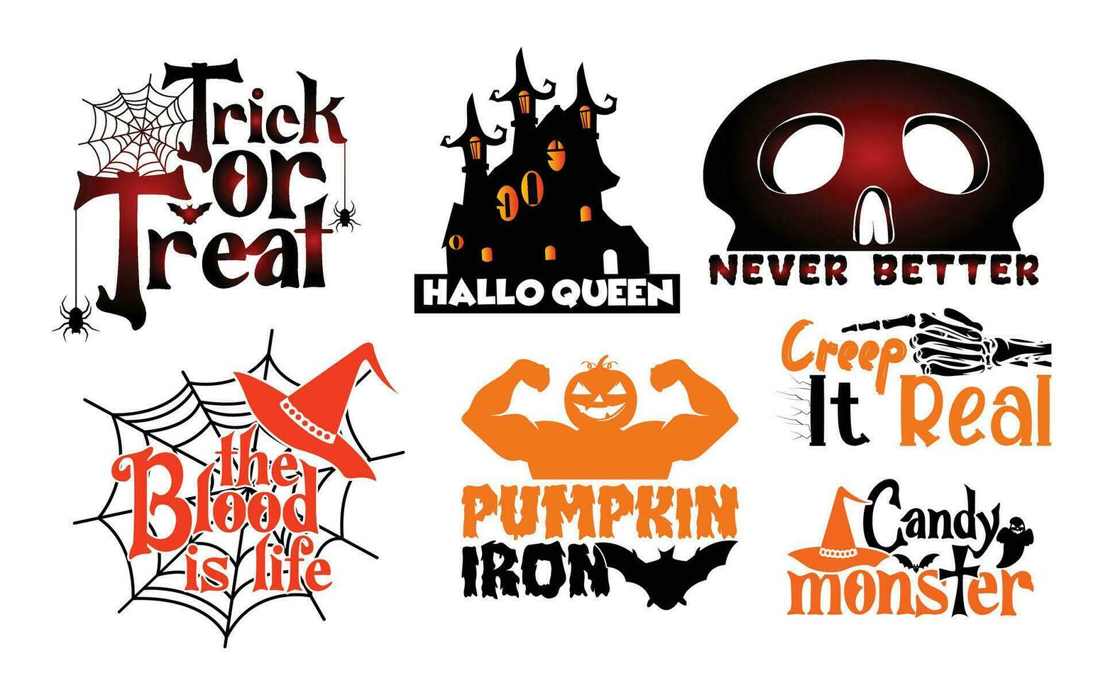 Halloween T shirt Design Bundle, Quotes about Halloween, Halloween T shirt, Halloween typography T shirt design Collection vector