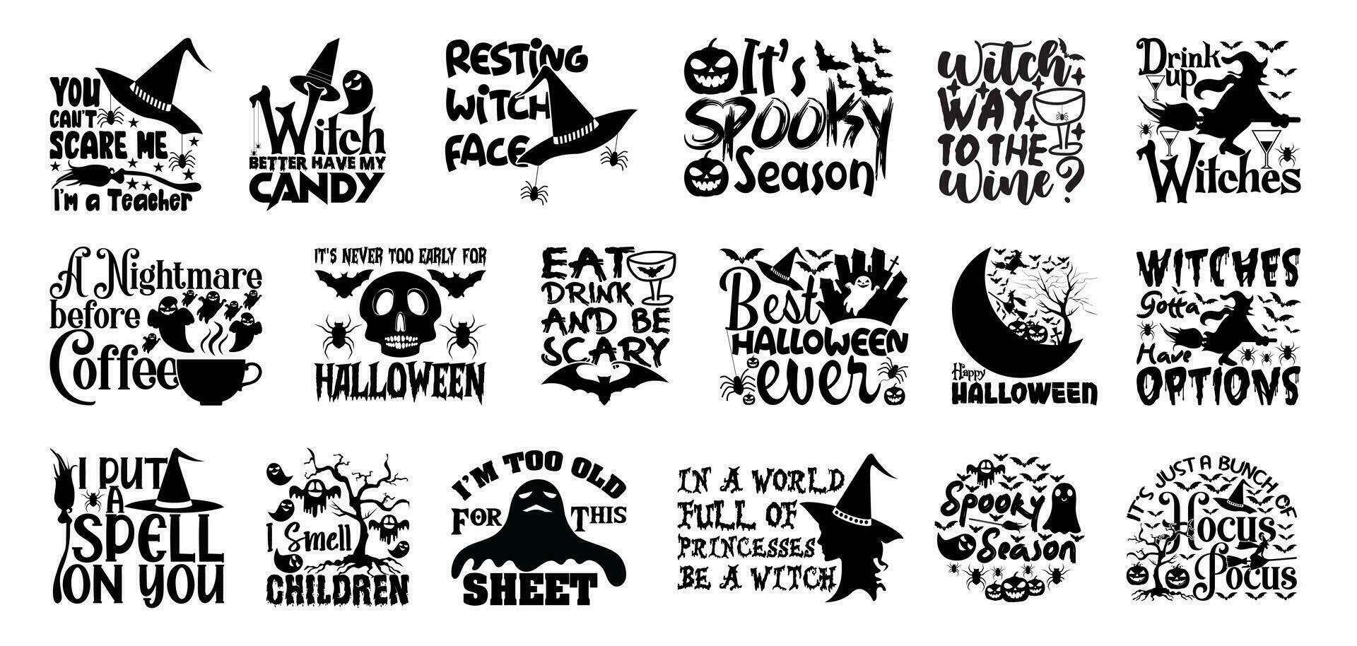 Halloween T shirt Design Bundle, Quotes about Halloween, Halloween T shirt, Halloween typography T shirt design Collection vector