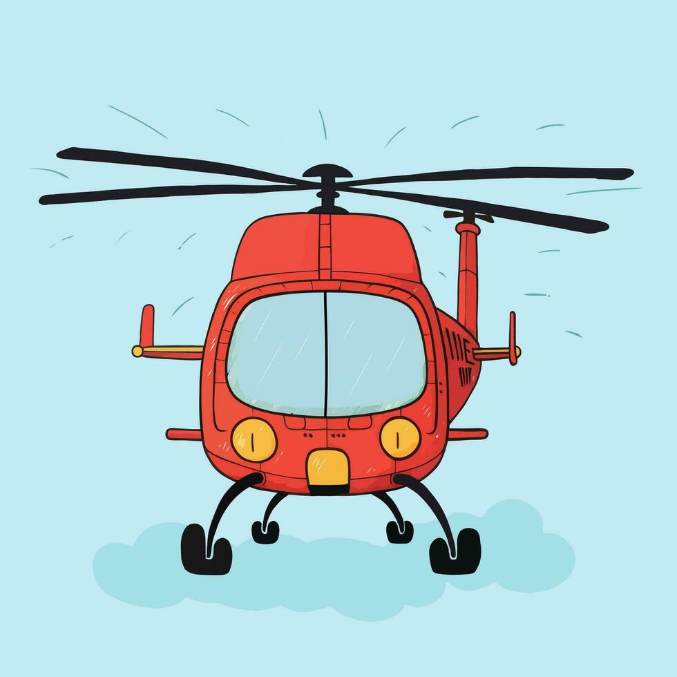 Rescue helicopter  flying in the sky. cartoon hand-drawn helicopter. Air Ambulance helicopter vector