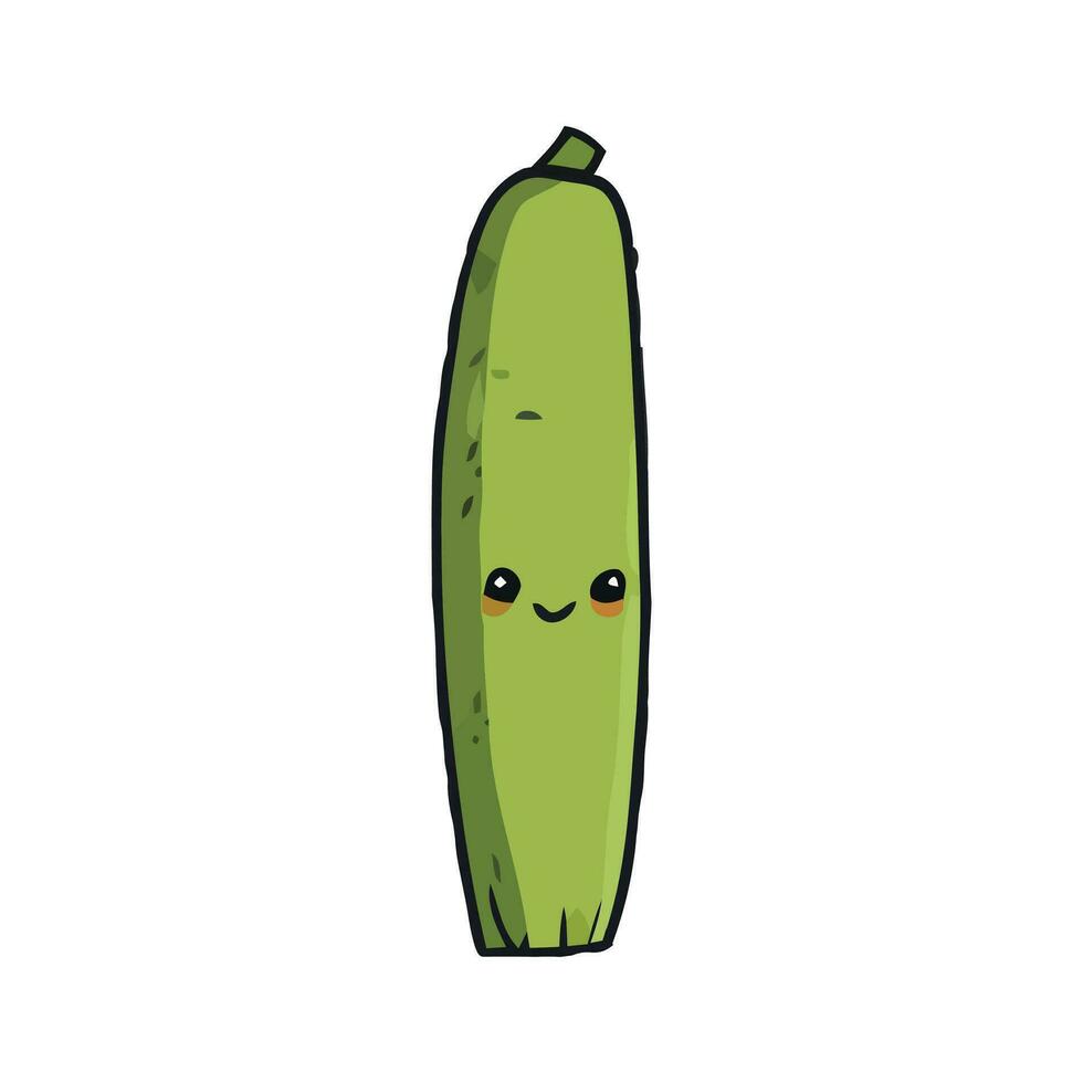 Pepino con ojos, dibujos animados mano dibujado Pepino. niños gracioso ilustración vegetal. vector