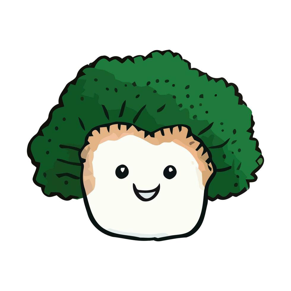 Broccoli with eyes, cartoon hand drawn Broccoli. Kids funny illustration of vegetable. vector