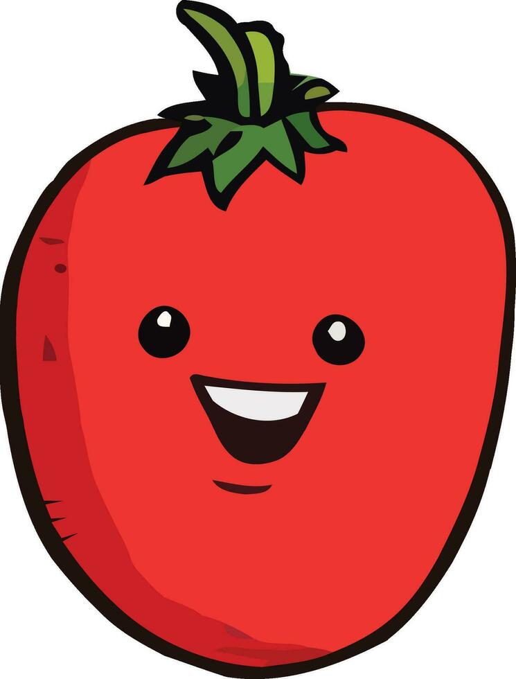 Tomato with eyes, cartoon hand drawn tomato. Kids funny illustration vegetable. vector