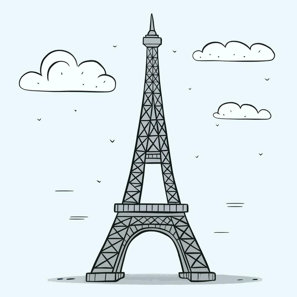 Eiffel tower in Paris, France. Architecture city symbol of France famous tower. cartoon hand-drawn Eiffel tower vector