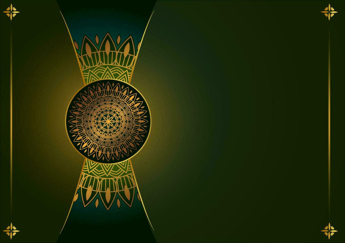 Art of traditional Indian geometric. Luxury mandala graphic background. Gold, dark green, black ornamental on shadow transparency. Decorative pattern east style. Vector illustration with copy space.