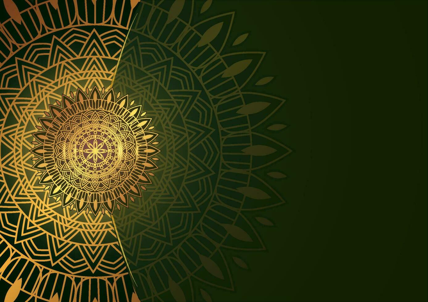 Art of traditional Indian geometric. Luxury mandala graphic background. Gold, dark green, black ornamental. Decorative pattern east style. Vector illustration with copy space.